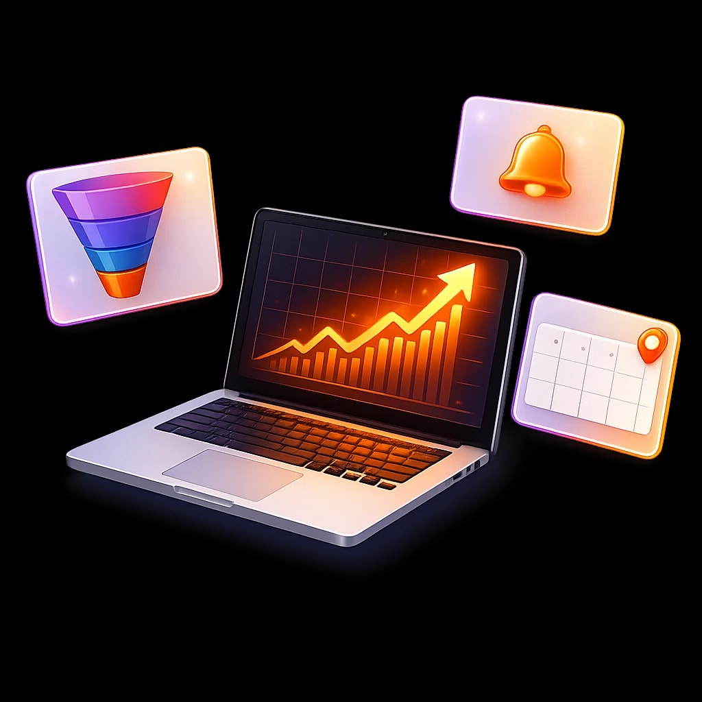 Business growth dashboard with analytics and calendar