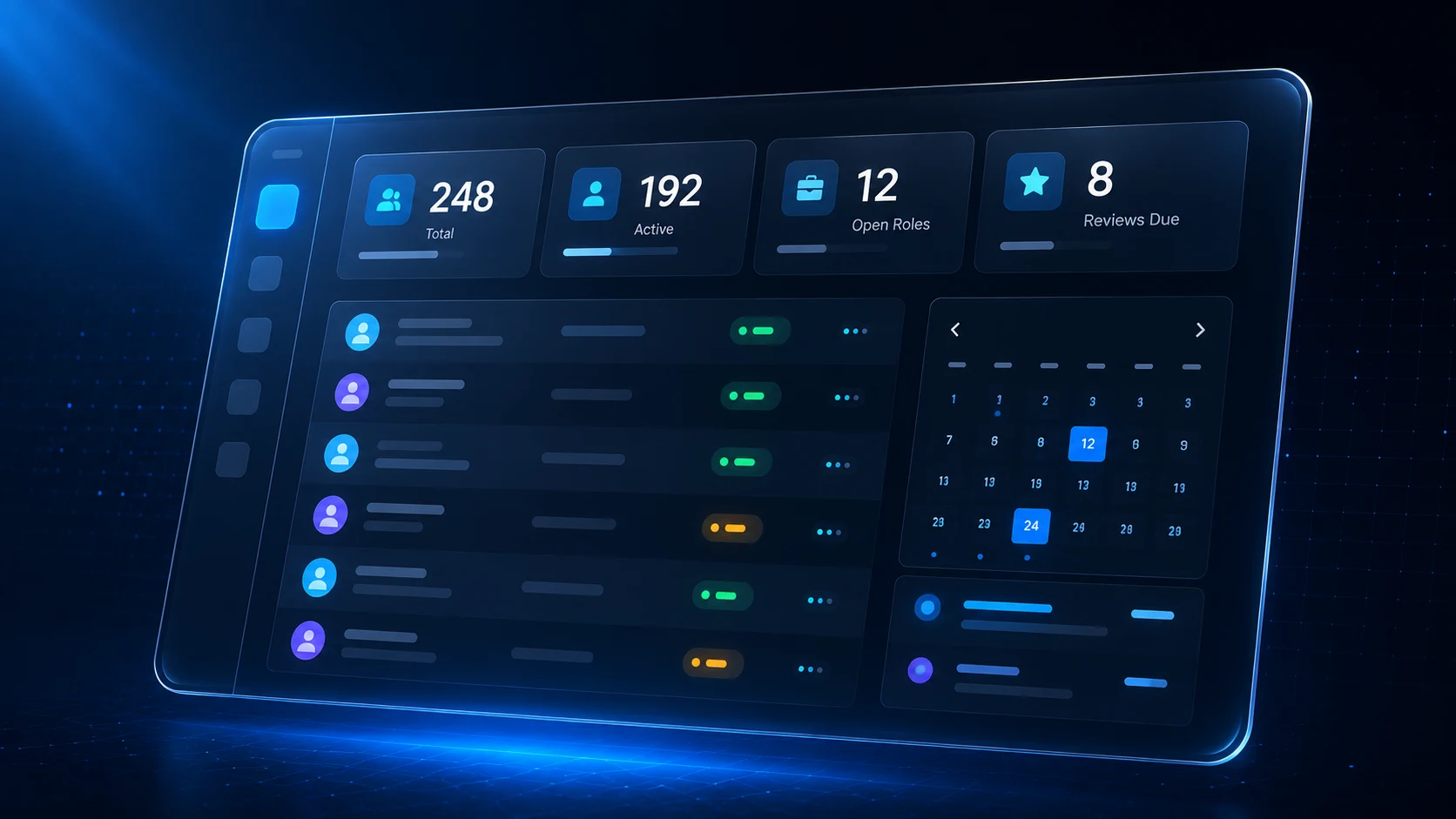 HR Portal dashboard with employee stats, directory, and calendar